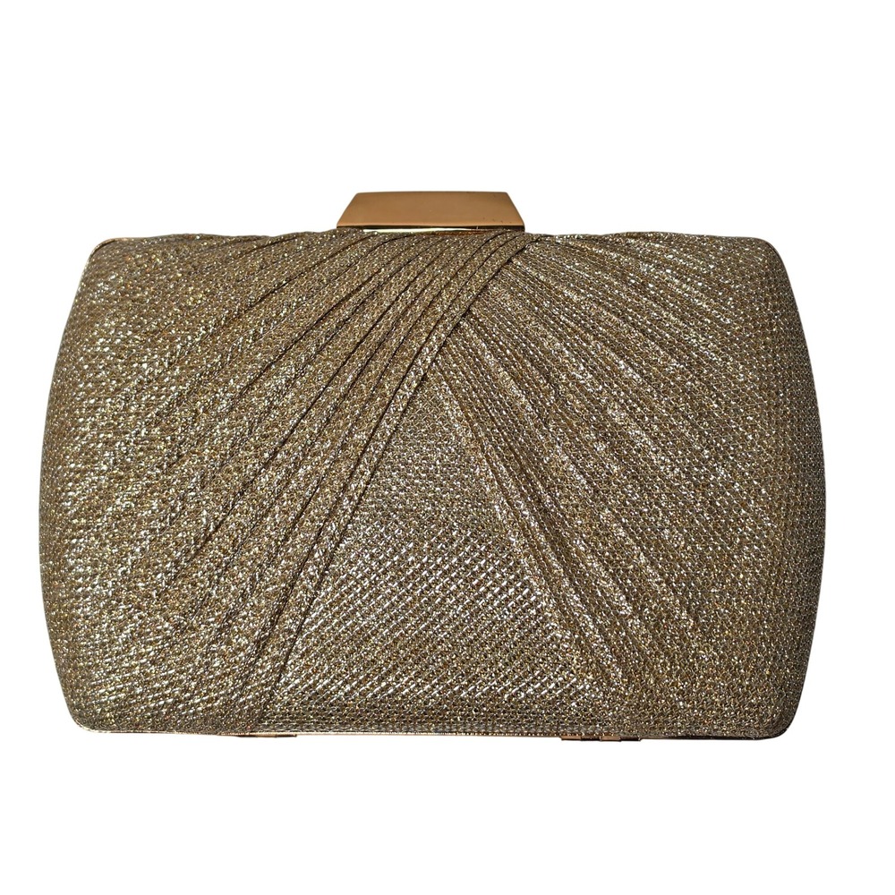Unbranded Gold Glitter Clutch Women OS Gold Evening Bag Formal Pleated Shimmer